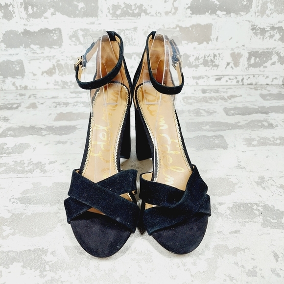 New Sam Edelman Omar Black Suede Ankle Strap Block Heel Sandals E72 - Picture 3 of 13